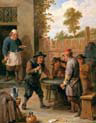 peasants playing dice outside an inn